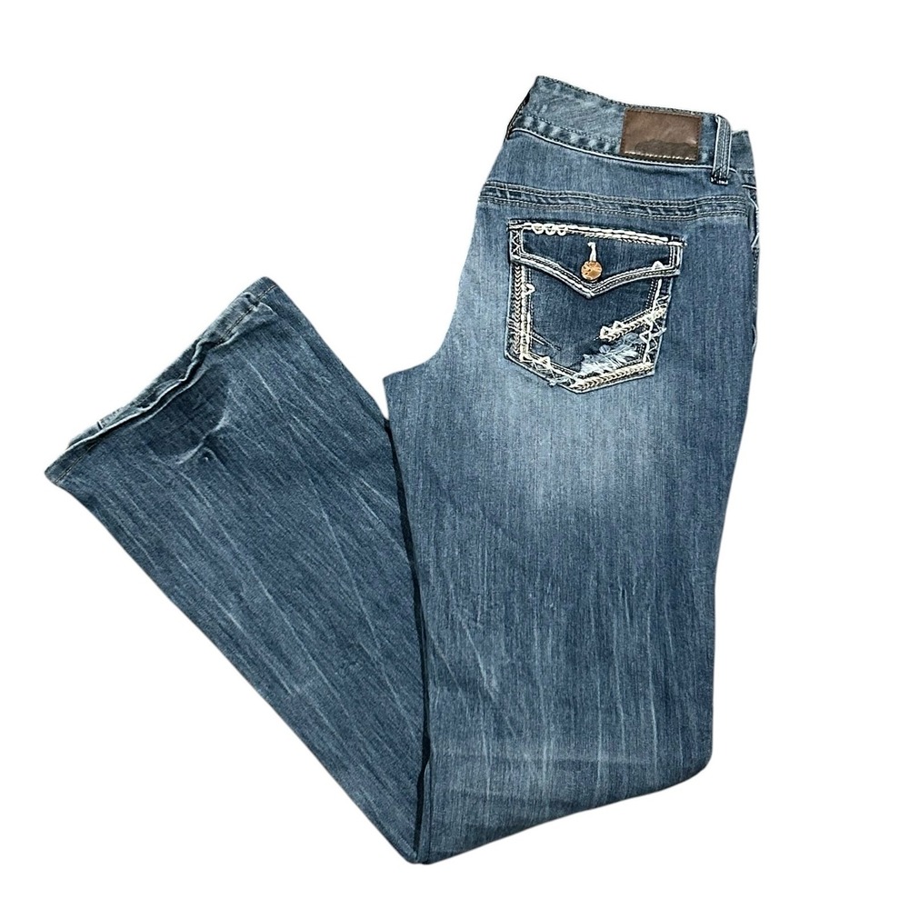 Maurices Women's Bootcut Jeans Size 7/8 Wash Double Button Sequin Flap Pockets